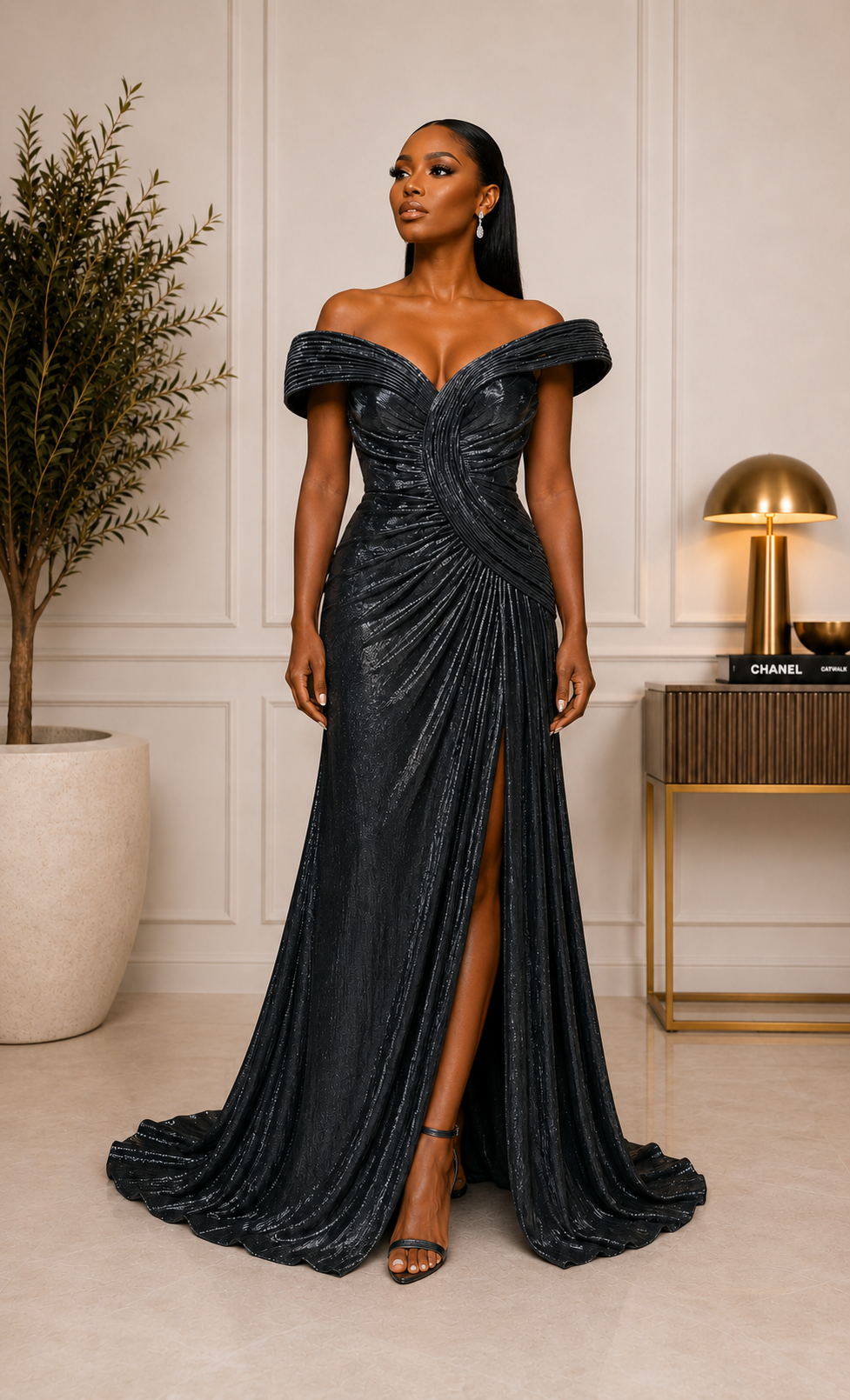 Onyx Sculpted Draped Gown