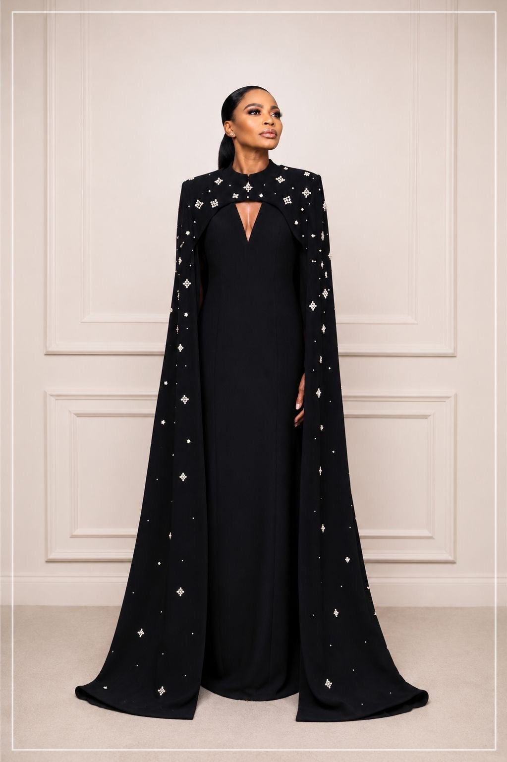 Midnight Sovereign Cape Gown