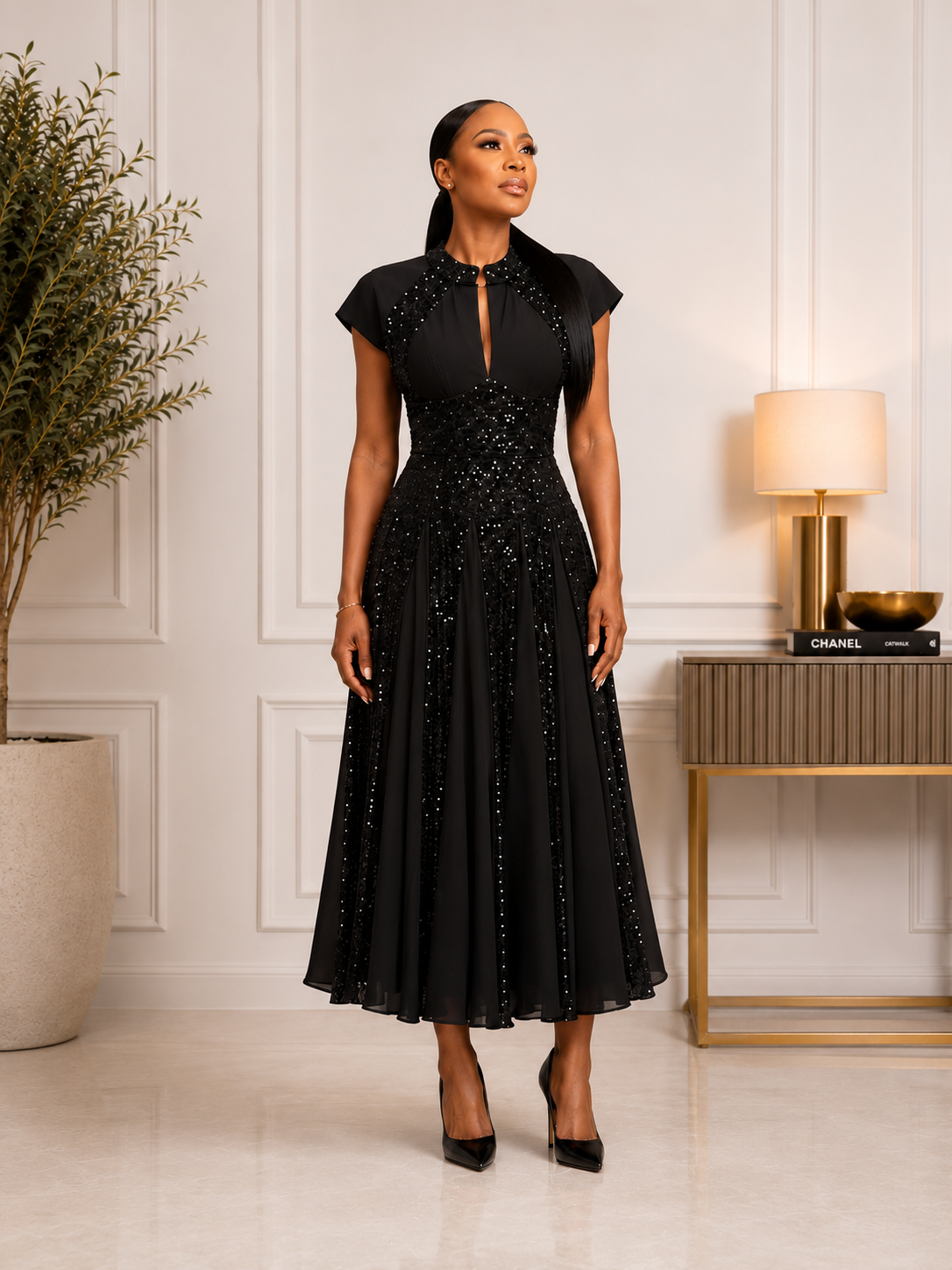 Midnight Noir Sequin Elegance Dress