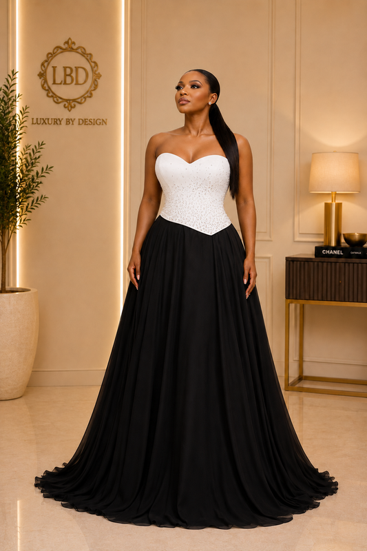 Monochrome Crystal Ball Gown