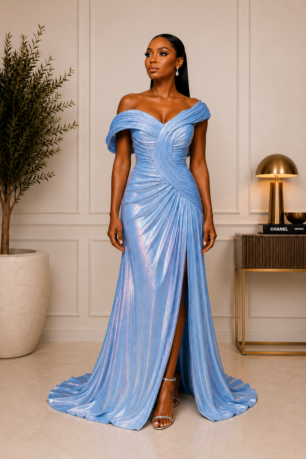 Celestial Blue Draped Gown